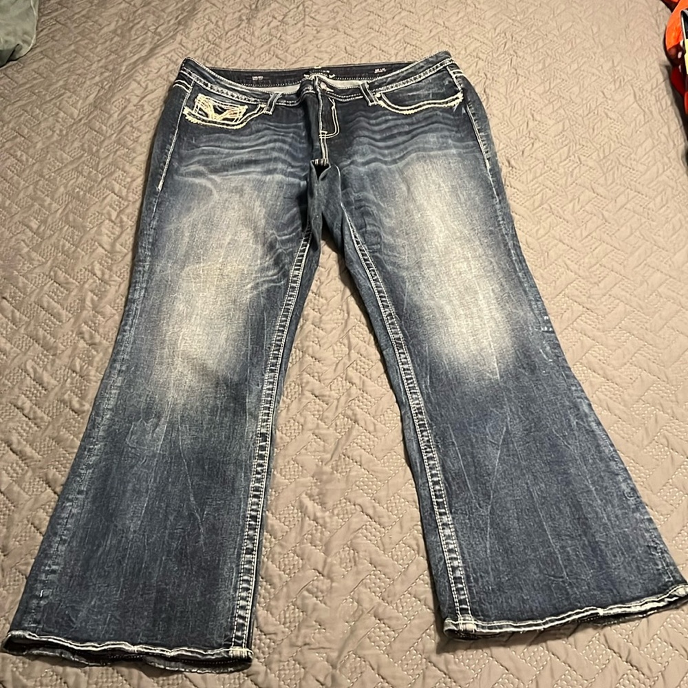 Vigoss Faded Dark Blue Flare Jeans - Wide Leg